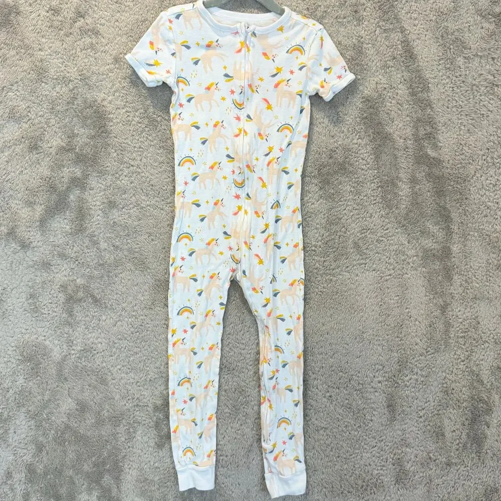 Old Navy Girls 5T 5 Pajamas Zip Up Sleeper One Piece PJs Unicorn Rainbow